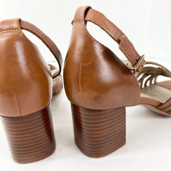 J. Jill Brown Strappy Genuine Leather Block Heeled Open Toe Sandals Size 8