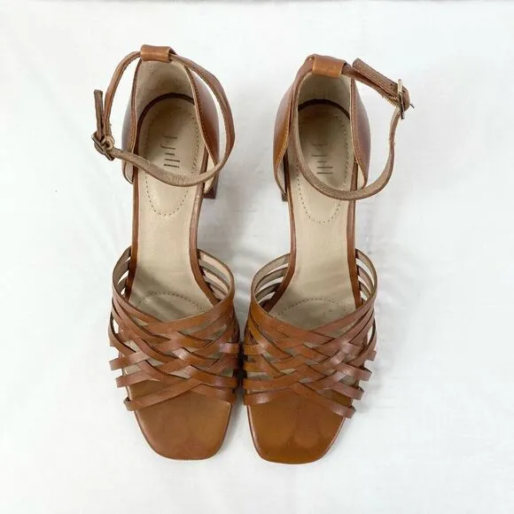 J. Jill Brown Strappy Genuine Leather Block Heeled Open Toe Sandals Size 8