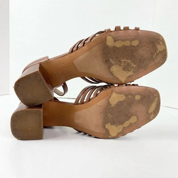 J. Jill Brown Strappy Genuine Leather Block Heeled Open Toe Sandals Size 8