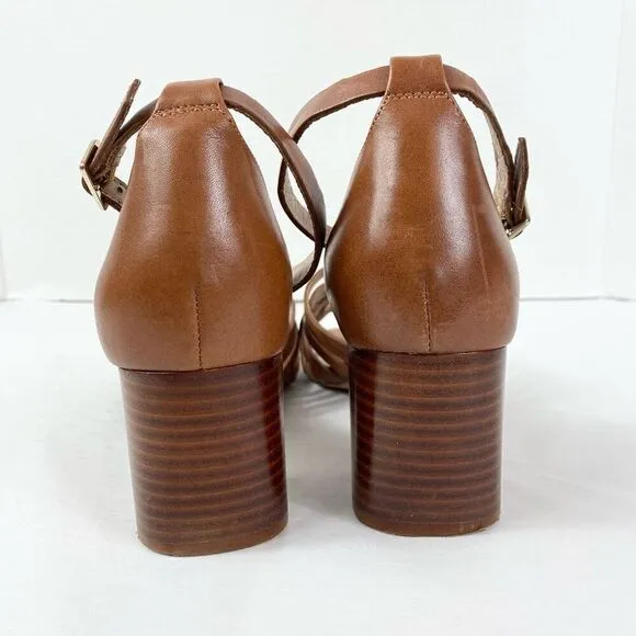 J. Jill Brown Strappy Genuine Leather Block Heeled Open Toe Sandals Size 8