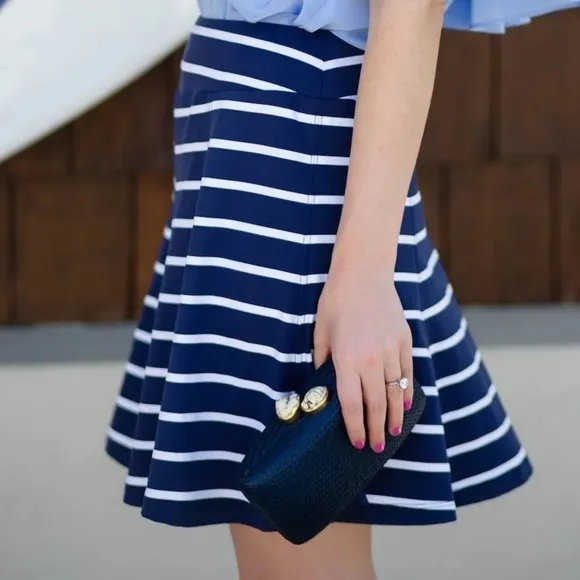 J. McLaughlin Women’s Resort Wear A-Line Navy Blue &amp; White Striped Mini Skirt L
