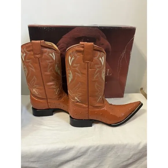 J Toe Western Rodeo Boots Ostrich Print Cognac Tan Size 9.5 El General