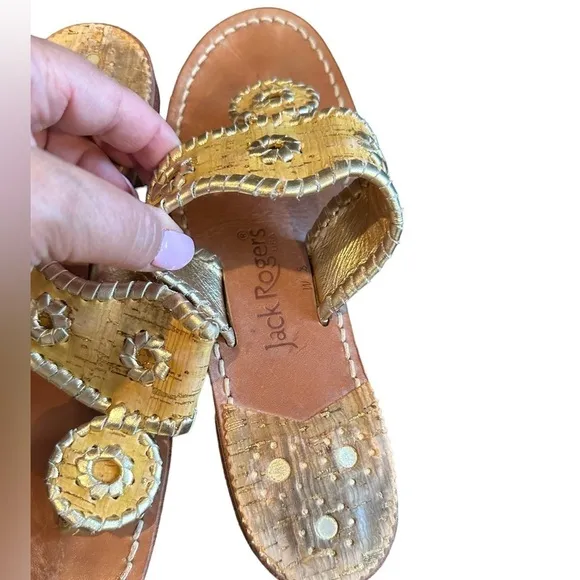 JACK ROGERS NAVAJO WHIPSTITCH GOLDEN SANDALS 8