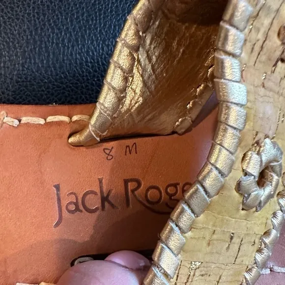 JACK ROGERS NAVAJO WHIPSTITCH GOLDEN SANDALS 8