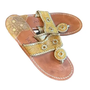 JACK ROGERS NAVAJO WHIPSTITCH GOLDEN SANDALS 8