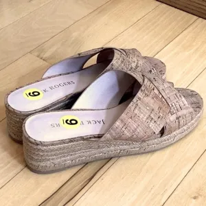 Jack Rogers slotted Sloane Cork Espadrille Mid wedge Sandals Size 9