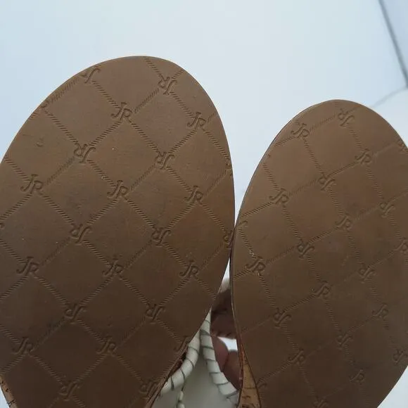 Jack Rogers White Leather Low Mid Wedge Sandals 7.5 Whipstitch Beach Boho Preppy