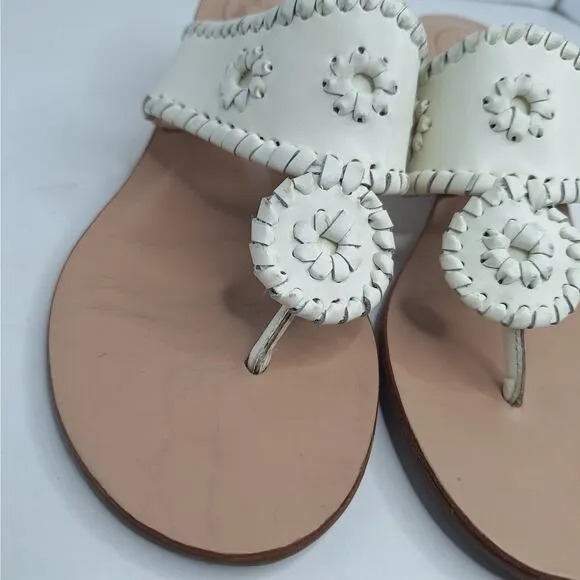 Jack Rogers White Leather Low Mid Wedge Sandals 7.5 Whipstitch Beach Boho Preppy