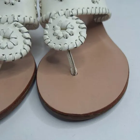 Jack Rogers White Leather Low Mid Wedge Sandals 7.5 Whipstitch Beach Boho Preppy