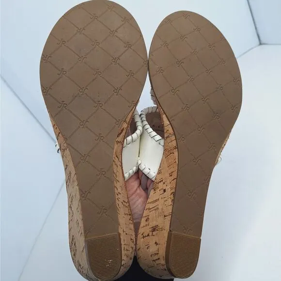 Jack Rogers White Leather Low Mid Wedge Sandals 7.5 Whipstitch Beach Boho Preppy