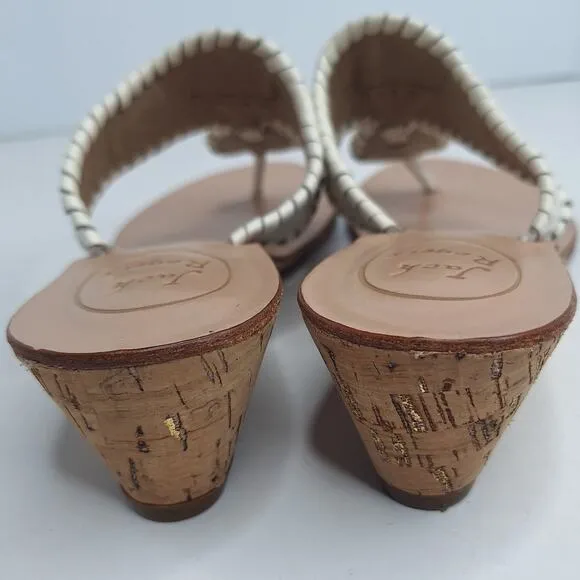 Jack Rogers White Leather Low Mid Wedge Sandals 7.5 Whipstitch Beach Boho Preppy