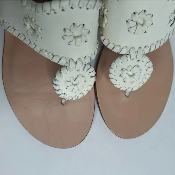Jack Rogers White Leather Low Mid Wedge Sandals 7.5 Whipstitch Beach Boho Preppy