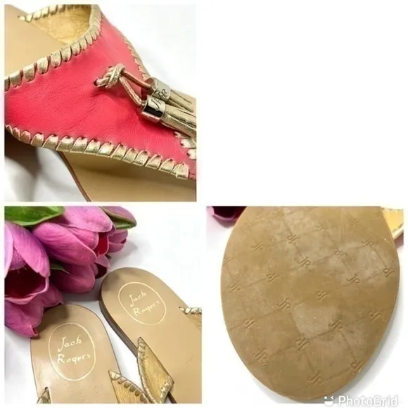 Jack Rogers Women's Alana Dress Sandal Coral and Gold Size 11M