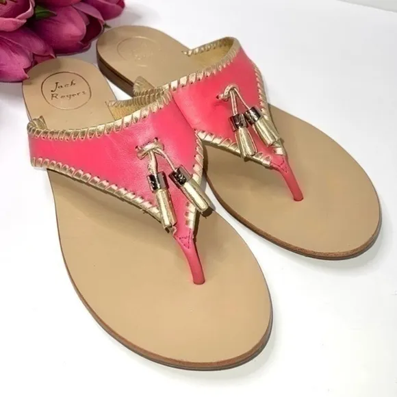 Jack Rogers Women's Alana Dress Sandal Coral and Gold Size 11M