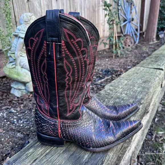 Jar Boots Cowboy Leather Black Red Scales Pointed Toe Mens US 7 Preowned