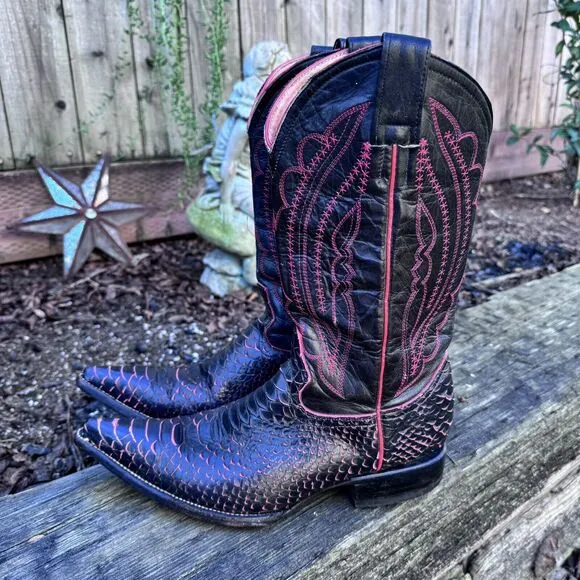 Jar Boots Cowboy Leather Black Red Scales Pointed Toe Mens US 7 Preowned