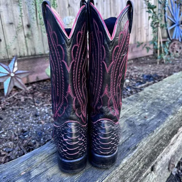 Jar Boots Cowboy Leather Black Red Scales Pointed Toe Mens US 7 Preowned