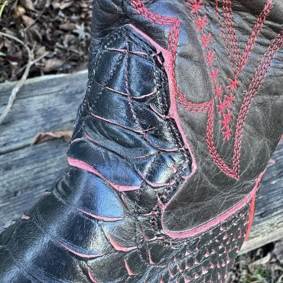 Jar Boots Cowboy Leather Black Red Scales Pointed Toe Mens US 7 Preowned