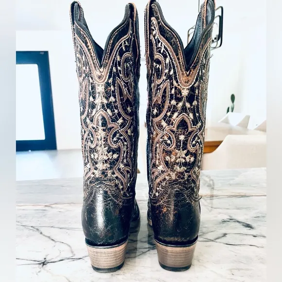 JB Dillon cowboy boots -dark brown/ cream stitching detail size 6.5 - 🤠