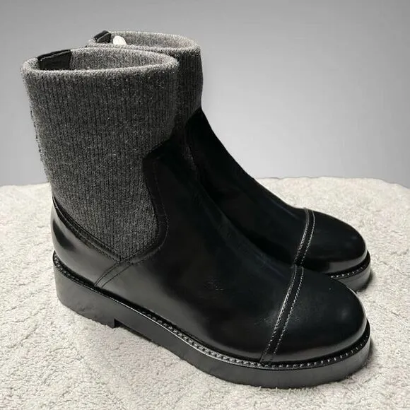 J.Crew Rib-cuff boots in Italian leather Black Gray Size 8 NWB