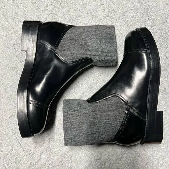 J.Crew Rib-cuff boots in Italian leather Black Gray Size 8 NWB