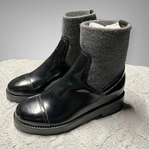 J.Crew Rib-cuff boots in Italian leather Black Gray Size 8 NWB