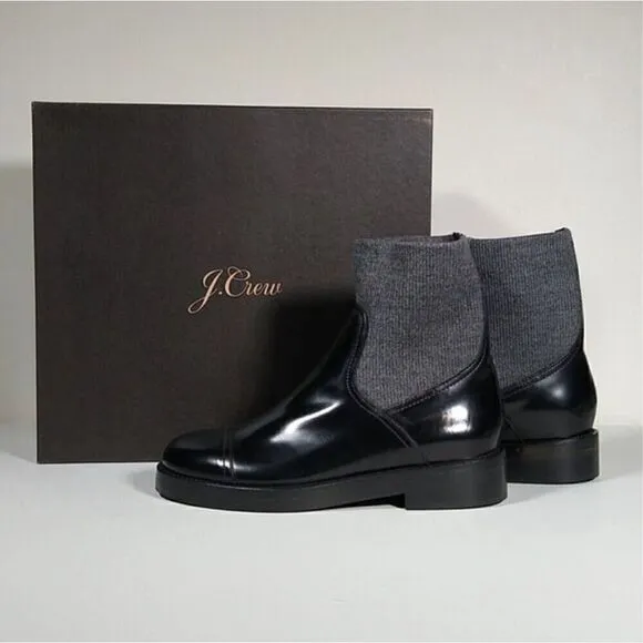 J.Crew Rib-cuff boots in Italian leather Black Gray Size 8 NWB