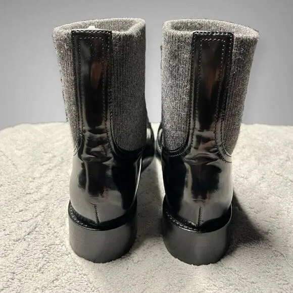 J.Crew Rib-cuff boots in Italian leather Black Gray Size 8 NWB