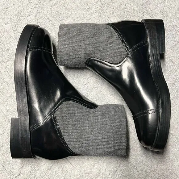 J.Crew Rib-cuff boots in Italian leather Black Gray Size 8 NWB
