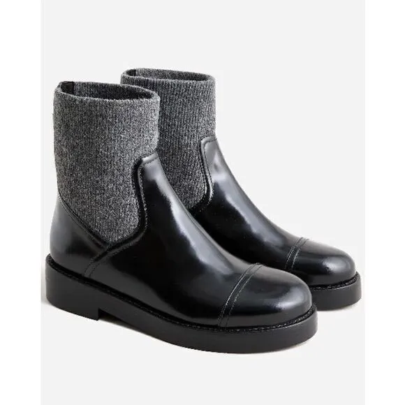 J.Crew Rib-cuff boots in Italian leather Black Gray Size 8 NWB