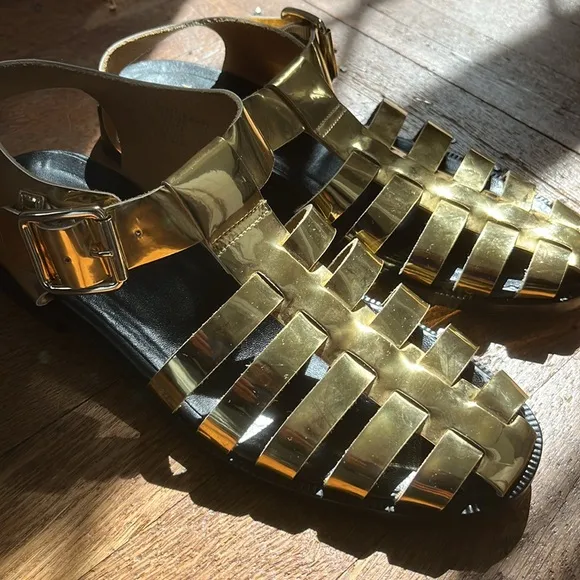 J.CREW Winona fisherman sandals in metallic leather