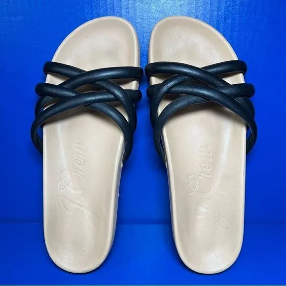 J. Crew Womens Pacific Cushy Leather Padded Black Strap Sandals 10