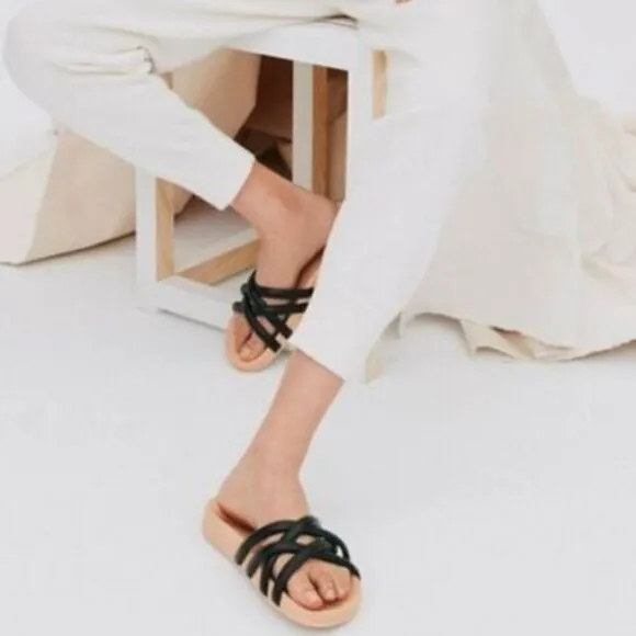 J. Crew Womens Pacific Cushy Leather Padded Black Strap Sandals 10