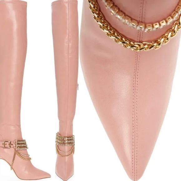 Jeffrey Campbell Arsenic Womens Embellished Over the Knee Heel Boots Pink US 6.5