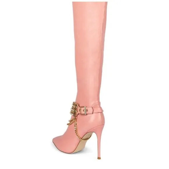Jeffrey Campbell Arsenic Womens Embellished Over the Knee Heel Boots Pink US 6.5