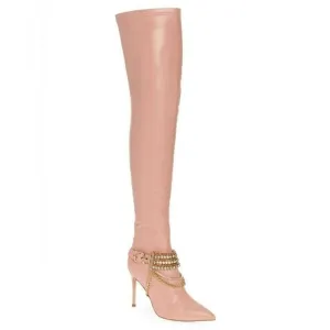 Jeffrey Campbell Arsenic Womens Embellished Over the Knee Heel Boots Pink US 6.5