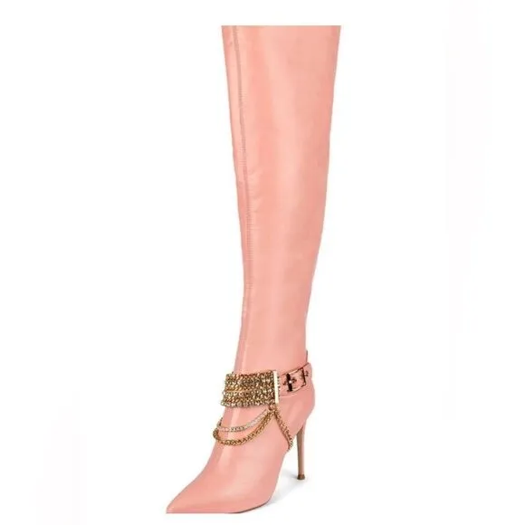 Jeffrey Campbell Arsenic Womens Embellished Over the Knee Heel Boots Pink US 6.5