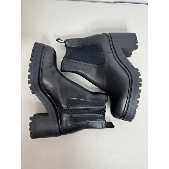 Jeffrey Campbell Boots Escob Platform Chelsea Black Leather Lug Chunky Size 9.5