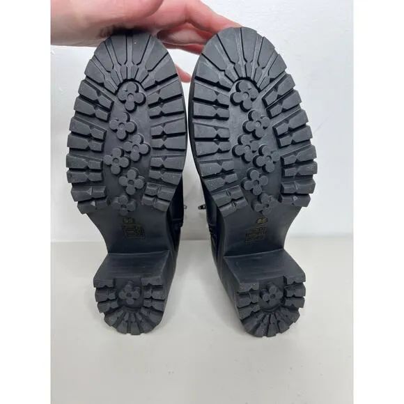 Jeffrey Campbell Boots Escob Platform Chelsea Black Leather Lug Chunky Size 9.5