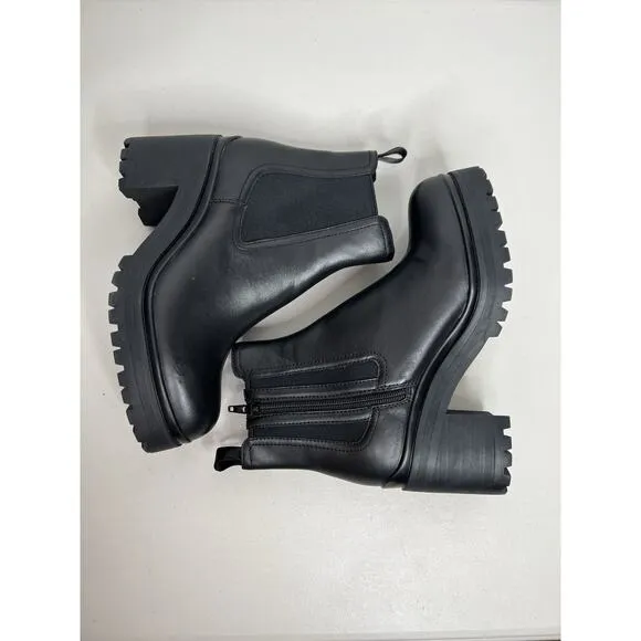 Jeffrey Campbell Boots Escob Platform Chelsea Black Leather Lug Chunky Size 9.5