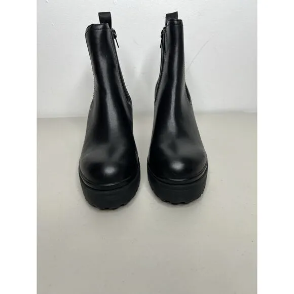 Jeffrey Campbell Boots Escob Platform Chelsea Black Leather Lug Chunky Size 9.5
