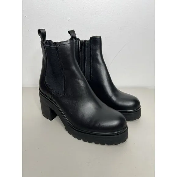 Jeffrey Campbell Boots Escob Platform Chelsea Black Leather Lug Chunky Size 9.5