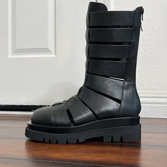 Jeffrey Campbell Dozing Cutout Gladiator Leather Boots Size 8 Chunky Goth Grunge