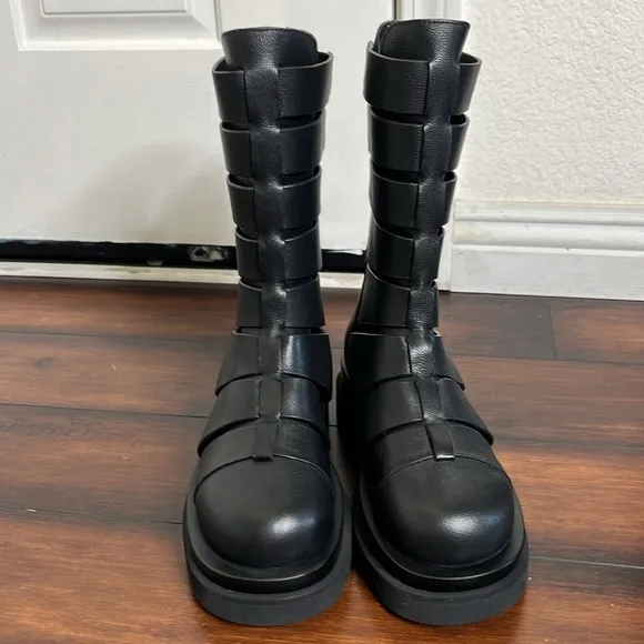 Jeffrey Campbell Dozing Cutout Gladiator Leather Boots Size 8 Chunky Goth Grunge