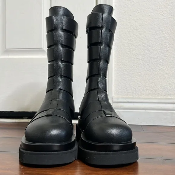 Jeffrey Campbell Dozing Cutout Gladiator Leather Boots Size 8 Chunky Goth Grunge