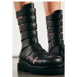 Jeffrey Campbell Dozing Cutout Gladiator Leather Boots Size 8 Chunky Goth Grunge