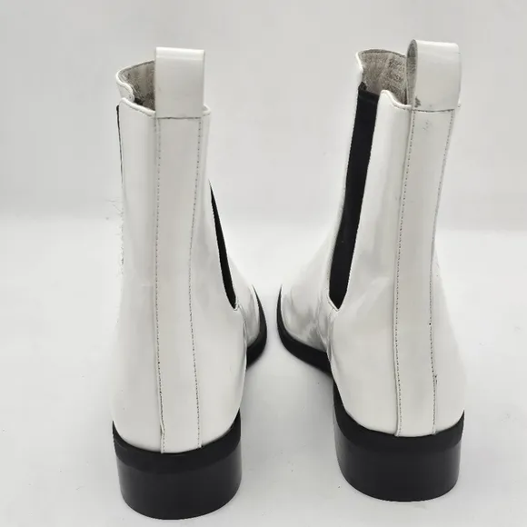 Jeffrey Campbell Emry Chelsea Boots Pointed Toe Side Panel White Leather Size 6