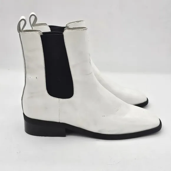 Jeffrey Campbell Emry Chelsea Boots Pointed Toe Side Panel White Leather Size 6