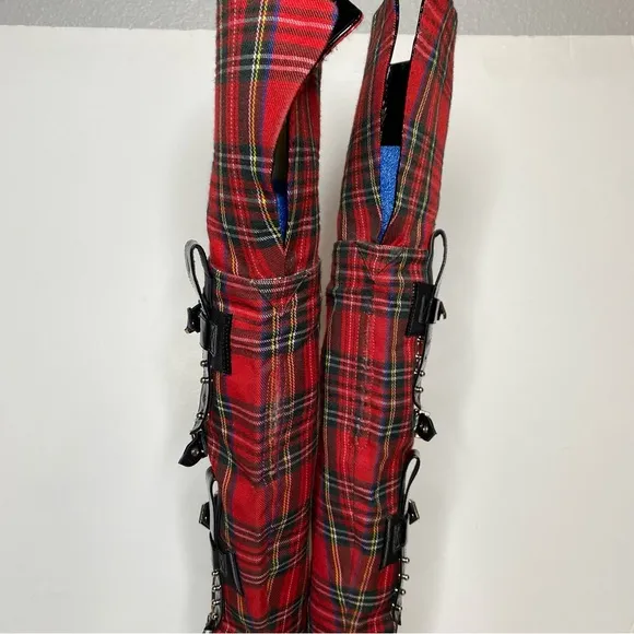 Jeffrey Campbell Gadget Pointy Toe Red Plaid Over the Knee Boot 6