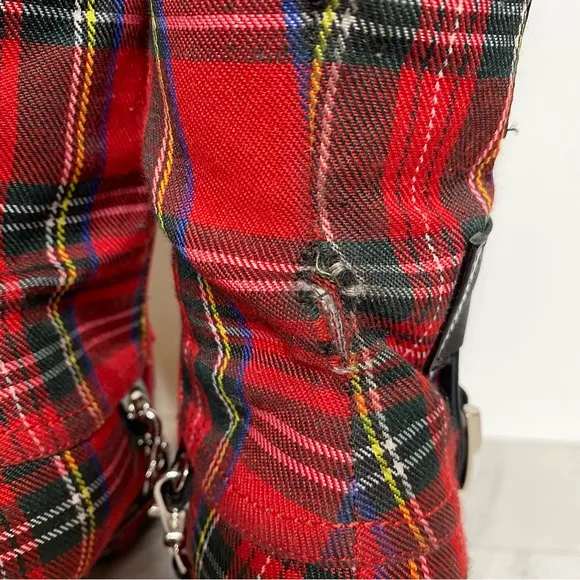 Jeffrey Campbell Gadget Pointy Toe Red Plaid Over the Knee Boot 6